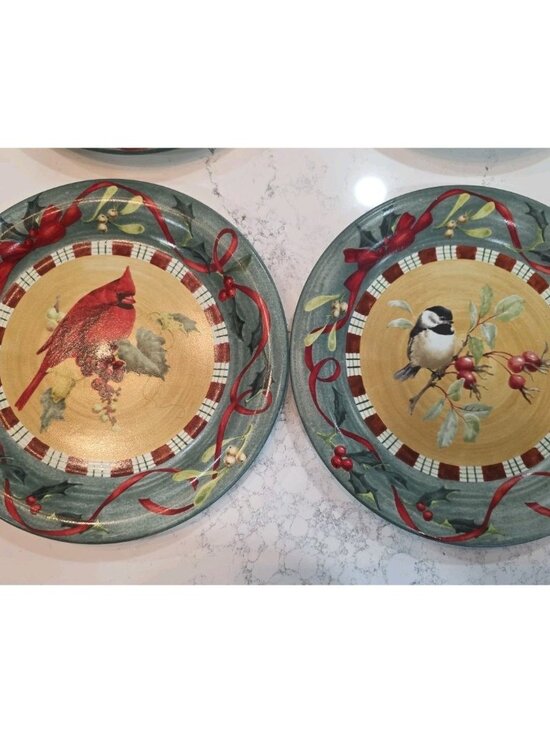 Lenox Other - 2pc Lenox Winter Greetings Everyday Dinner Plate 10.75" Cardinal Chickadee Stone